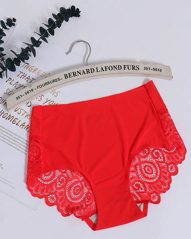 Braguitas de cintura media con encaje de seda helada para mujer, talla grande